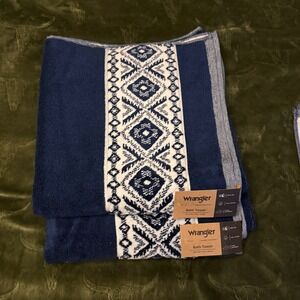 Wrangler Towel Set Unisex OS Paxton Blue NWT 2 Piece Cotton Southwestern Navy